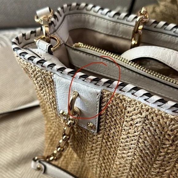 Summer Straw Michael Kors Handbag with White Leather Straps - Picture 4 of 17
